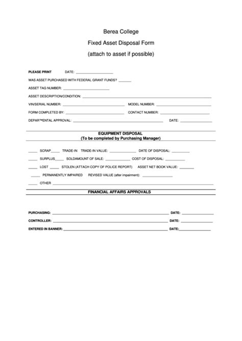 Fixed Asset Disposal Form Berea College Printable Pdf Download
