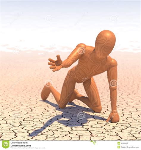 Thirsty Man Figure In Desert Begging For Water Stock Illustration
