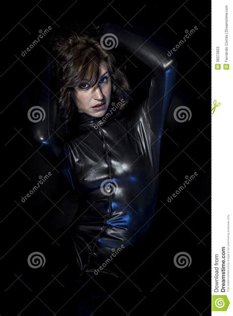 brunette in black latex costume fashion shot of a woman in stock image image 38373653