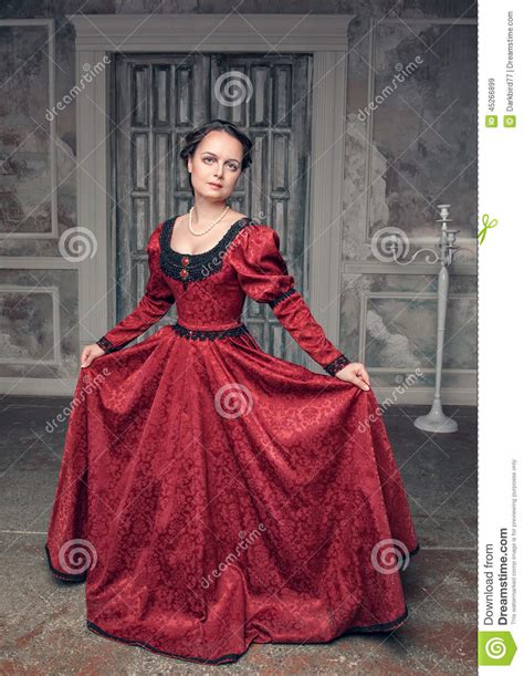 Beautiful Medieval Woman In Red Dress Stock Image Image