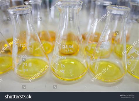 Selective Focus Many Erlenmeyer Flasks Yellow Stock Photo 1807891516