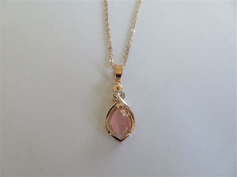 Pendant Delicate Pink Striped Opal Pendant Pink Gold With Cubic