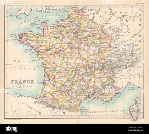 France Without Alsace And Lorraine Bartholomew 1898 Old Antique Map Plan
