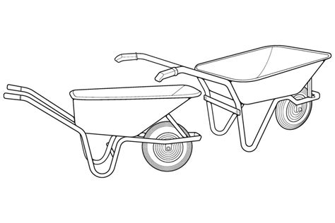 Set Of Single Wheel Barrow Vector Trolley Line Art Vector Illustration Isolated On White