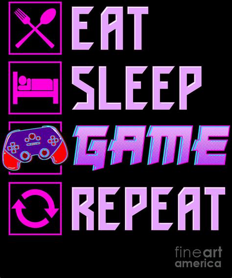 Funny Eat Sleep Game Repeat Anime Gamer Gaming Digital Art By The