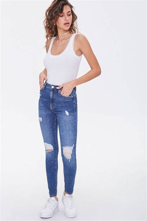 Distressed Skinny Jeans In 2020 Skinny Jeans Distressed Skinny Jeans Korean Fashion Casual