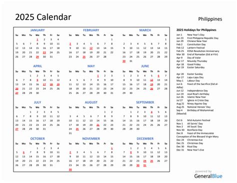 2025 Philippines Calendar With Holidays