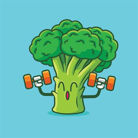 Dibujos Animados Lindo Entrenamiento De Brócoli Vegetal Con Pesas