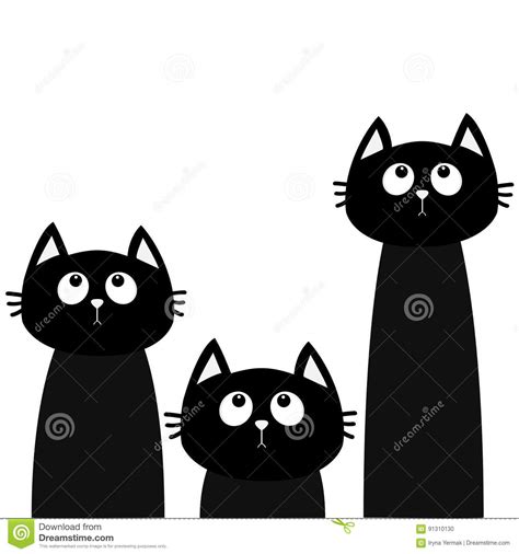 Three Black Cat Set Looking Up Friends Forever Cute Cartoon Character