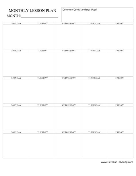 Common Core Monthly Lesson Plan Template Have Fun Teaching