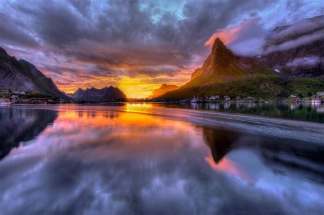 Nature Landscape Mountain Town House Norway Clouds