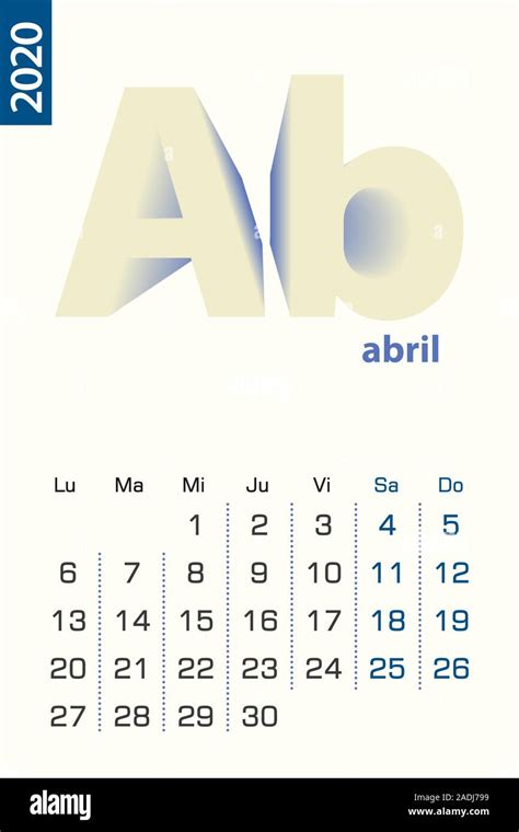 2020 Calendario Simple En Español Imágenes Vectoriales De Stock Alamy