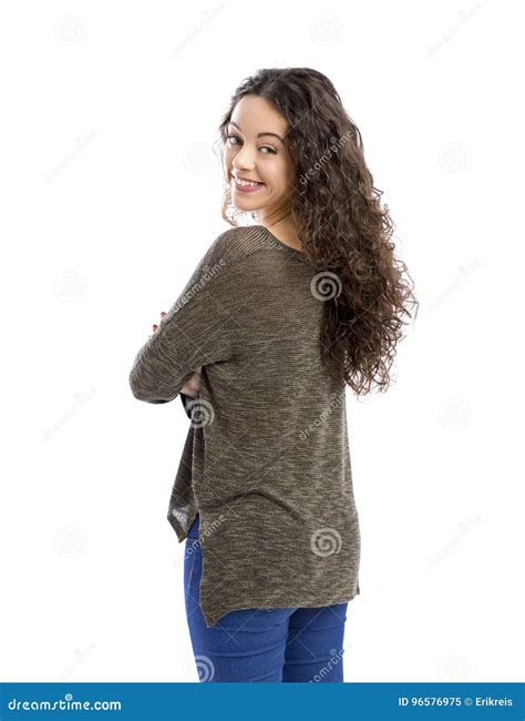 Beautiful Woman Looking Back Stock Image Image Of Arms Model 96576975