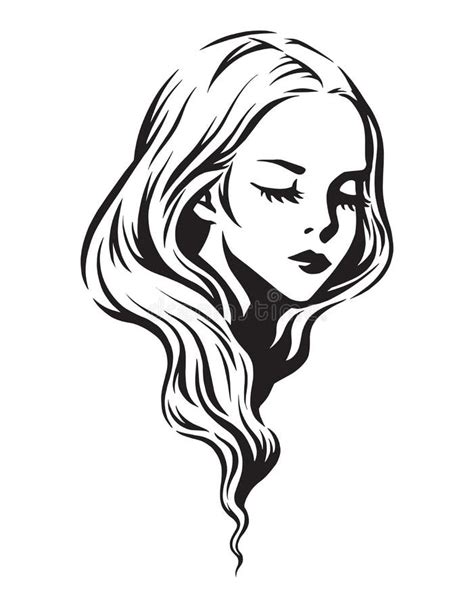 Beautiful Girl With Long Hair Black Isolated Hand Drawn Illustration