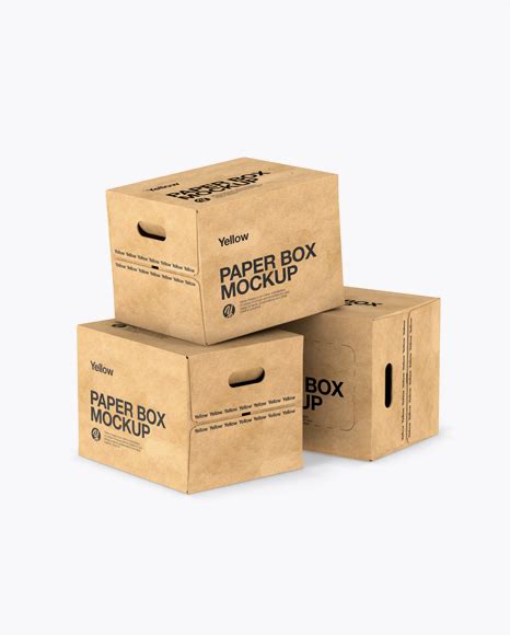 Download Three Kraft Paper Boxes Mockup in Box Mockups on Yellow Images Object Mockups