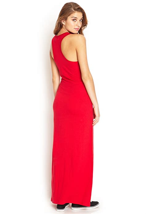 Lyst Forever 21 Solid Racerback Maxi Dress In Red