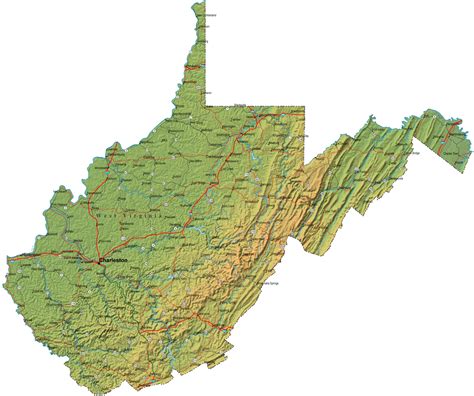 Detailed West Virginia Map Wv Terrain Map