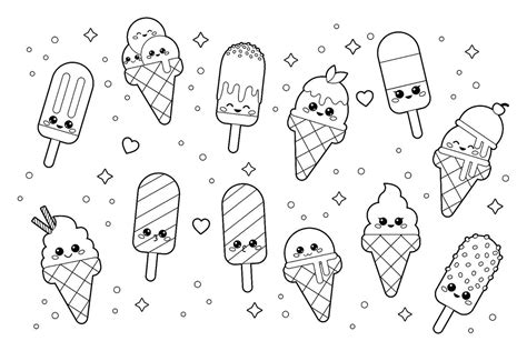 Cute Unicorn Ice Cream Kawaii Coloring Page Printable Pin Su