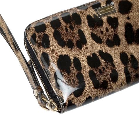 Dolce And Gabbana Leopard Print Patent Leather Zip Around Wallet For