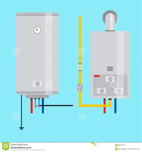 Set Of Gas Water Heater And Electric Water Heater Flat Icon For Stock