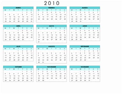 Calendario De 2010 1 Página Horizontal Lunes A Domingo