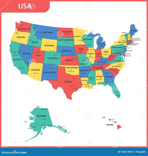 Die Ausführliche Karte Der Usa Mit Regionen Oder Zustände Und Städte