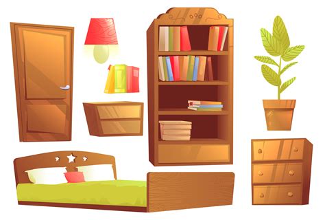 Modern Furniture For Bedroom Interior Design Vector Cartoon