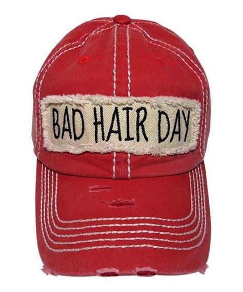 embroidered bad hair day frayed patch washed vintage baseball cap hat washed red c912nze42cy