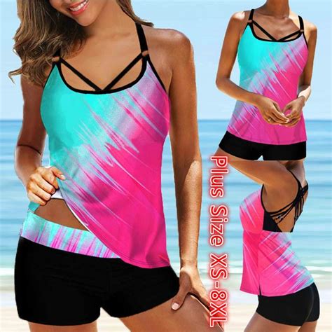 Buy Womens Strappy Back Printed Multi Color Tankini Set Swimsuits