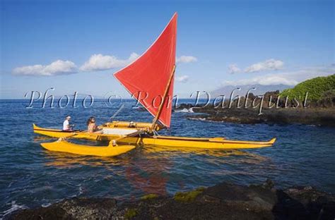 Traditional Hawaiian Sailing Canoe Off Wailea Coastline Maui Hawaii