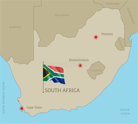 Mapa Muy Detallado De Sudáfrica Con Bandera Nacional Ilustración Del