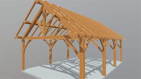 24x36 King Post Truss Pavilion 3d Model By Timber Frame Hq