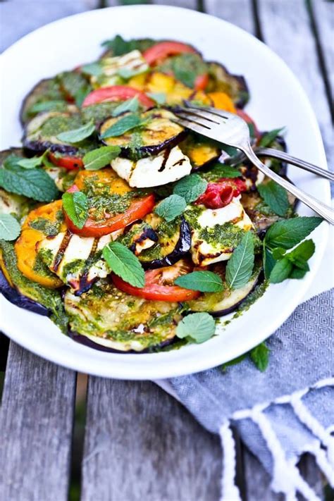 Grilled Eggplant Salad With Halloumi And Tomatoes Feasting At Home