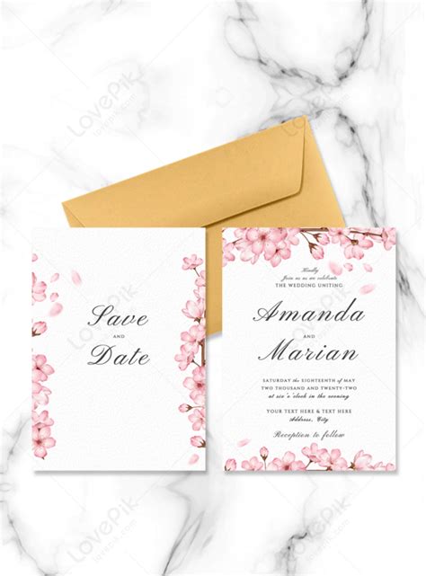 Exquisite Pink Cherry Blossom Elements Double Sided Wedding Invitation Template Imagepicture