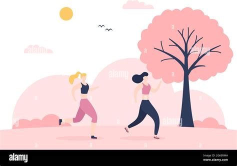 Jogging or Running Sports Background Illustration Men and Women for