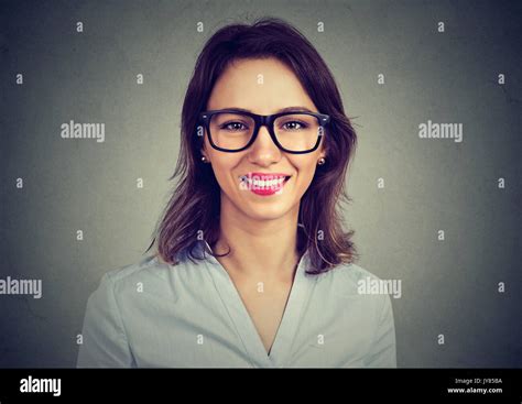 Happy Cute Woman In Glasses Stock Photo Alamy