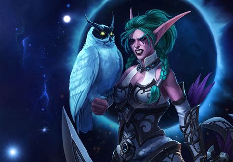 Videogame World Of Warcraft Warcraft Tyrande Whisperwind World Of Warcraft Owl Woman Girl Elf