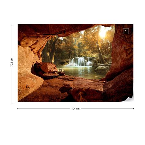 Lake Forest Waterfall Cave Wall Paper Mural Buy At