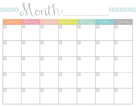 Blank Monthly Calendar Template Terrific Templates