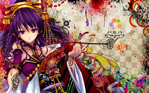Anime Beatmania Purple Hair Anime Girls Manga Traditional Clothing