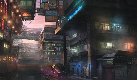 Wallpaper Futuristic City Cyberpunk Train Buildings