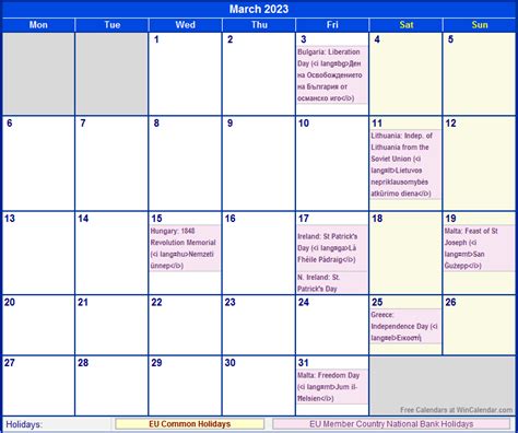Printable March 2023 Calendar With Holidays Imagesee