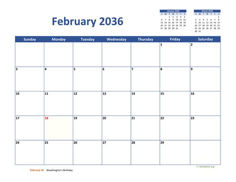 February 2036 Calendar Classic