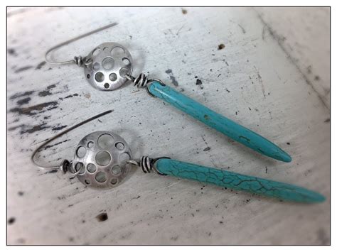 Long Turquoise Spikes With Sterling Silver Disk Earrings Etsy