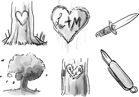 Wood carved heart stock illustrations, images & vectors. Heart Carved Tree Watercolor Vector Set - Download Free ...