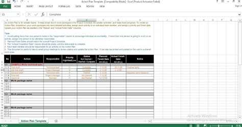 Sample Action Plan Template Excel