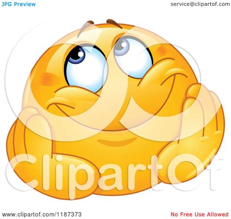 Cartoon Of A Yellow Emoticon Smiley With A Dreamy Expression Royalty