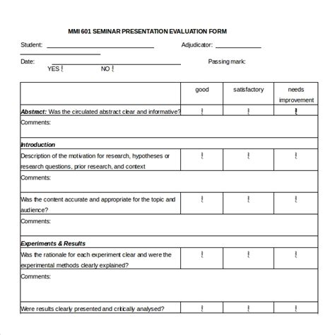 Sample Presentation Evaluation Form In Doc 9 Examples In Word