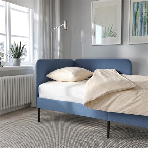BlÅkullen Uph Bed Frame With Corner Headboard Knisa Medium Blue Twin