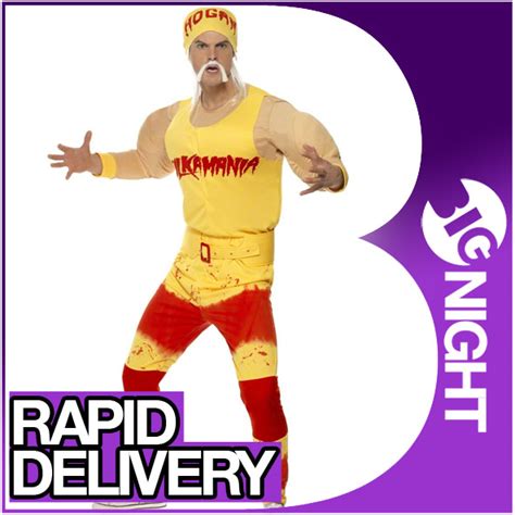 Mens Hulk Hogan Fancy Dress Costume Official Wrestler 80s 90s